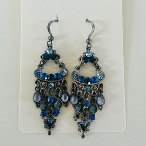 Silver chandelier earrings with blue stones